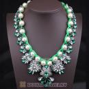 Knitted Pearl Green Resin Crystal Flower Statement Necklaces Wholesale