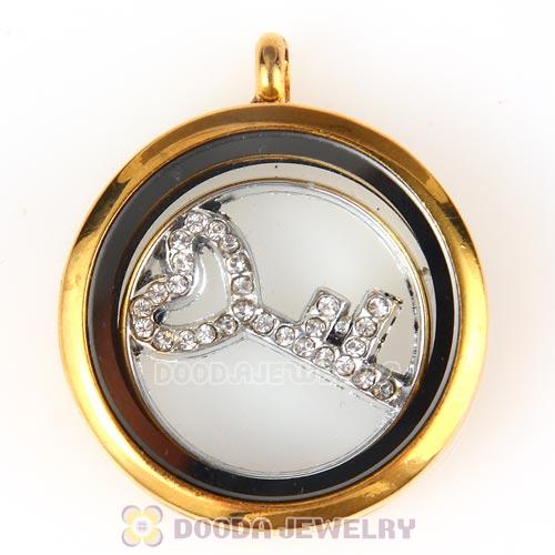 22mm Large Platinum Heart Key Alloy Window Plate with Crystal