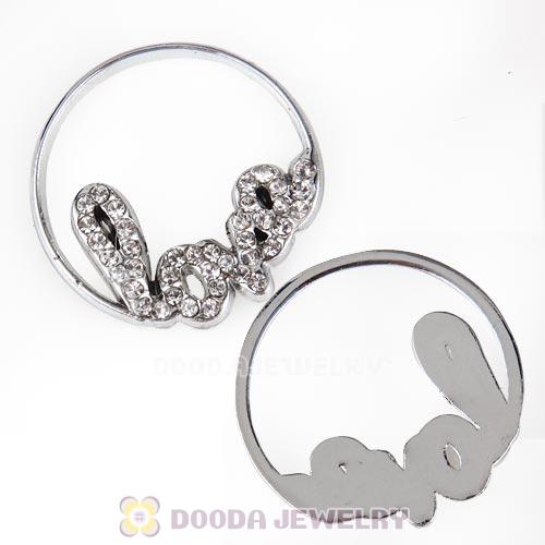 22mm Large Platinum Love Alloy Window Plate with Crystal