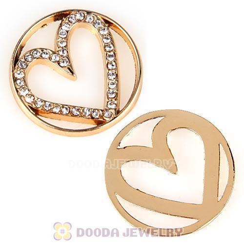 22mm Large Rose Gold Heart Alloy Window Plate with Crystal