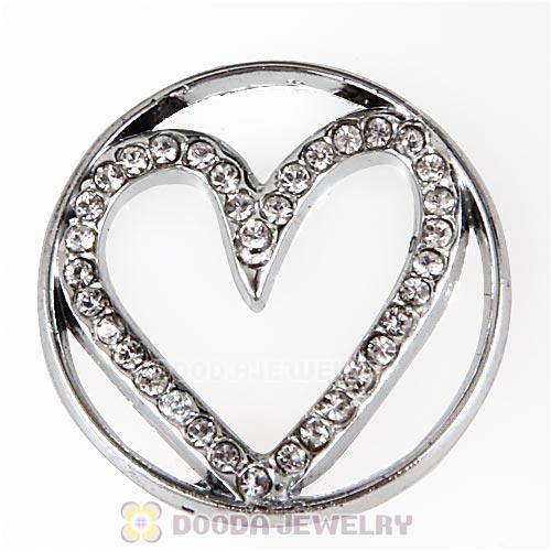 22mm Large Platinum Heart Alloy Window Plate with Crystal