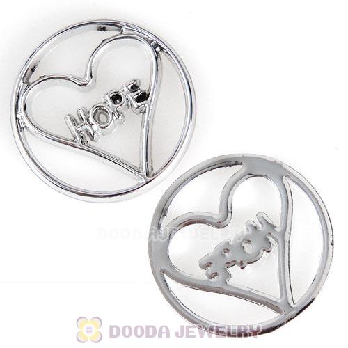 22mm Large Platinum Heart Hope Alloy Window Plate