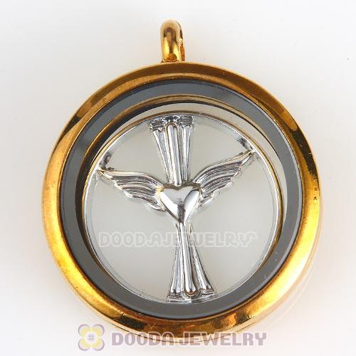 22mm Large Platinum Cross Heart with Wing Alloy Window Plate