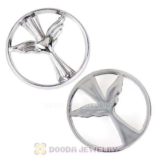 22mm Large Platinum Cross Heart with Wing Alloy Window Plate