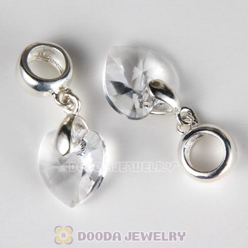 European Sterling Silver Dangle Clear Heart Austrian Crystal Charm
