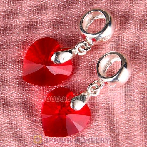 European Sterling Silver Dangle Light Siam Heart Austrian Crystal Charm