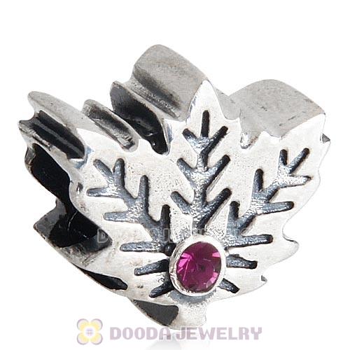 European Sterling Silver Maple Leaf Beads with Amethyst Austrian Crystal