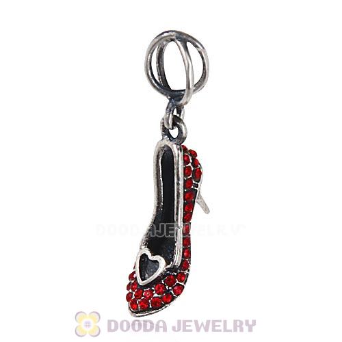 Sterling Silver Cinderella Slipper Dangle Beads with Light Siam Austrian Crystal