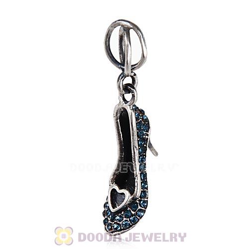 Sterling Silver Cinderella Slipper Dangle Beads with Montana Austrian Crystal