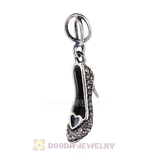 Sterling Silver Cinderella Slipper Dangle Beads with Black Diamond Austrian Crystal