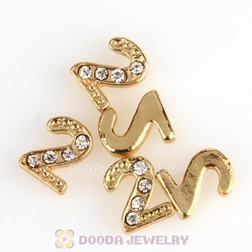 Gold Plated Alloy Number 2 with Crystal Floating Locket Charms Wholesale
