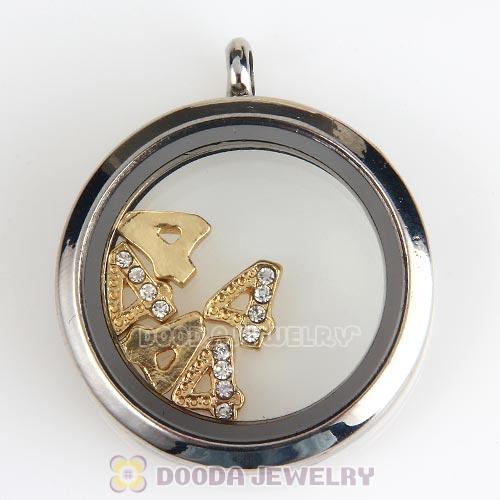 Gold Plated Alloy Number 4 with Crystal Floating Locket Charms Wholesale