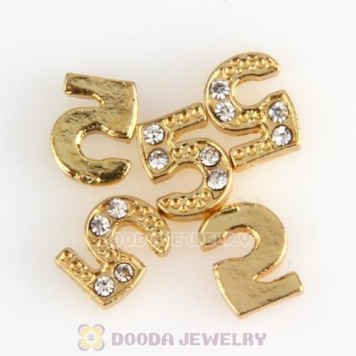 Gold Plated Alloy Number 5 with Crystal Floating Locket Charms Wholesale