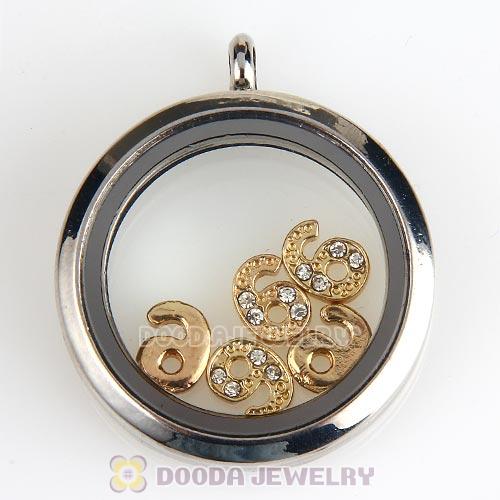 Gold Plated Alloy Number 6 with Crystal Floating Locket Charms Wholesale