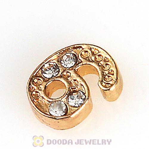 Gold Plated Alloy Number 6 with Crystal Floating Locket Charms Wholesale