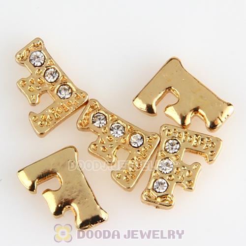 Gold Plated Alloy Letter F with Crystal Floating Locket Charms Wholesale