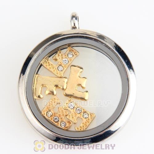 Gold Plated Alloy Letter F with Crystal Floating Locket Charms Wholesale