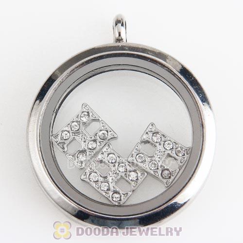 Platinum Plated Alloy Letter H with Crystal Floating Locket Charms Wholesale