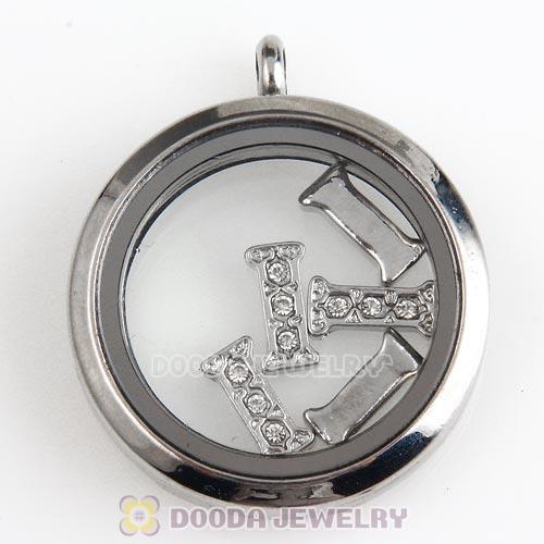 Platinum Plated Alloy Letter I with Crystal Floating Locket Charms Wholesale