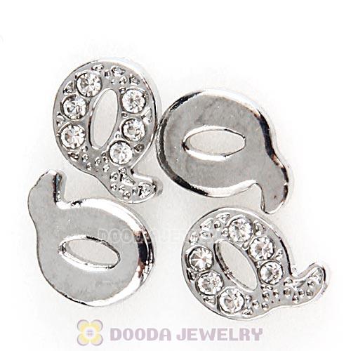 Platinum Plated Alloy Letter Q with Crystal Floating Locket Charms Wholesale