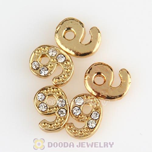 Gold Plated Alloy Number 9 with Crystal Floating Locket Charms Wholesale