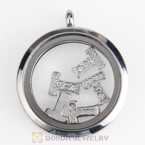 Platinum Plated Alloy Letter T with Crystal Floating Locket Charms Wholesale