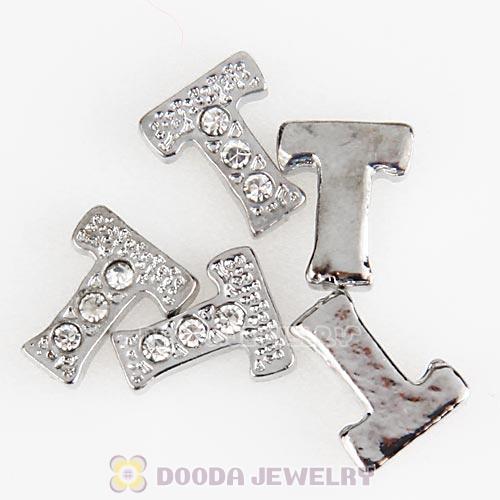 Platinum Plated Alloy Letter T with Crystal Floating Locket Charms Wholesale