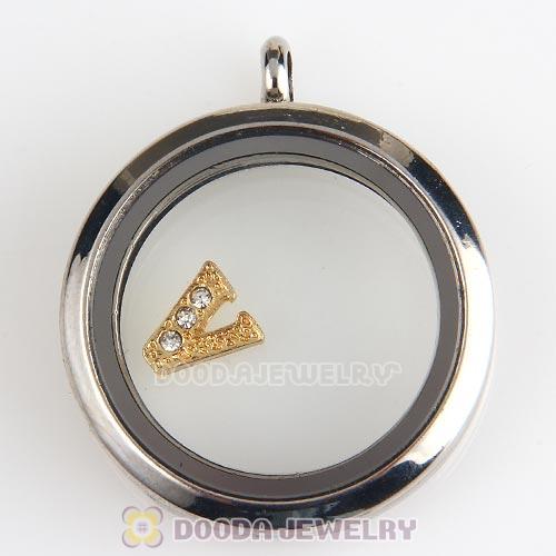 Gold Plated Alloy Letter V with Crystal Floating Locket Charms Wholesale