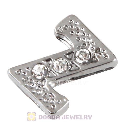 Platinum Plated Alloy Letter Z with Crystal Floating Locket Charms Wholesale