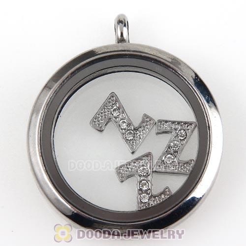Platinum Plated Alloy Letter Z with Crystal Floating Locket Charms Wholesale