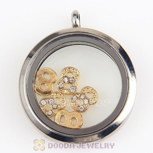 Gold Plated Alloy Number 8 with Crystal Floating Locket Charms Wholesale
