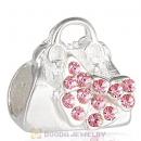Sterling Silver Loves Shopping Bag Beads with Light Rose Austrian Crystal
