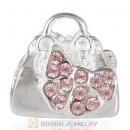 Sterling Silver Loves Shopping Bag Beads with Light Amethyst Austrian Crystal