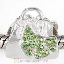 Sterling Silver Loves Shopping Bag Beads with Peridot Austrian Crystal