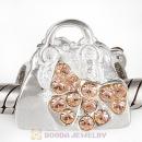 Sterling Silver Loves Shopping Bag Beads with Light Peach Austrian Crystal