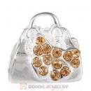 Sterling Silver Loves Shopping Bag Beads with Light Colorado Topaz Austrian Crystal