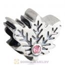 European Sterling Silver Maple Leaf Beads with Light Rose Austrian Crystal