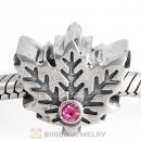 European Sterling Silver Maple Leaf Beads with Rose Austrian Crystal