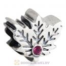 European Sterling Silver Maple Leaf Beads with Amethyst Austrian Crystal