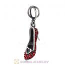 Sterling Silver Cinderella Slipper Dangle Beads with Light Siam Austrian Crystal