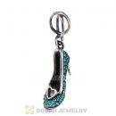 Sterling Silver Cinderella Slipper Dangle Beads with Blue Zircon Austrian Crystal
