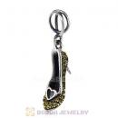 Sterling Silver Cinderella Slipper Dangle Beads with Olivine Austrian Crystal