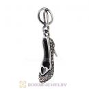 Sterling Silver Cinderella Slipper Dangle Beads with Black Diamond Austrian Crystal