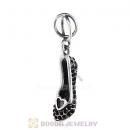 Sterling Silver Cinderella Slipper Dangle Beads with Jet Austrian Crystal