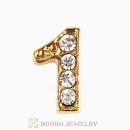 Gold Plated Alloy Number 1 with Crystal Floating Locket Charms Wholesale