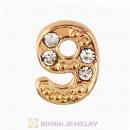 Gold Plated Alloy Number 9 with Crystal Floating Locket Charms Wholesale