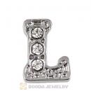 Platinum Plated Alloy Letter L with Crystal Floating Locket Charms Wholesale