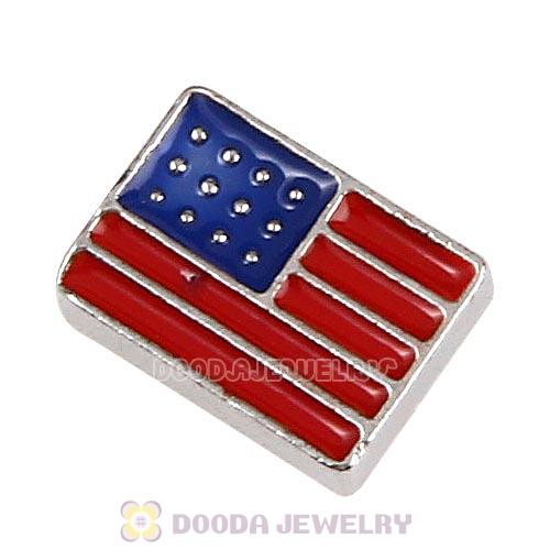 Platinum Plated Alloy Enamel American flag Floating Locket Charms Wholesale
