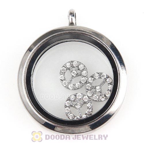 Platinum Plated Alloy Peace sign with Crystal Floating Locket Charms Wholesale
