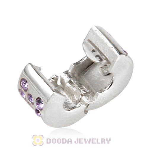 Sterling Silver Glimmer Clip Beads with Violet Austrian Crystal European Style